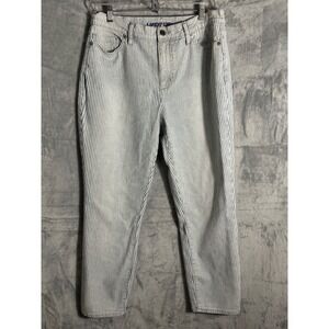 Lands End High Rise Slim Ankle‎ Jeans Petite Blue Striped Women's Size 12
